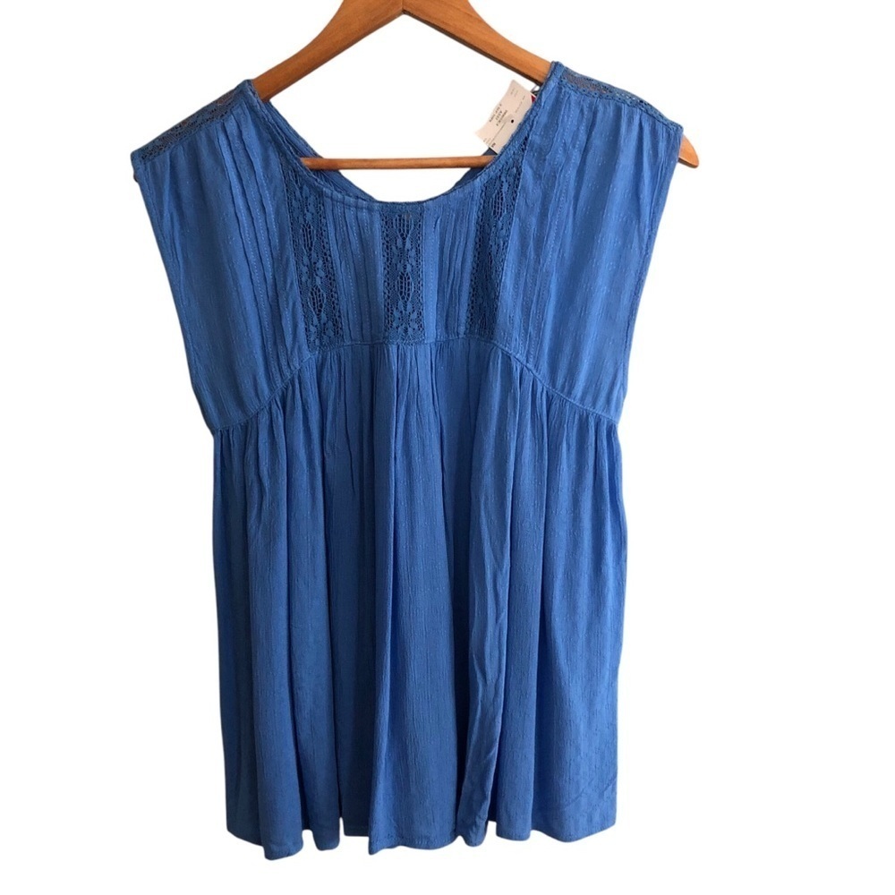 American Eagle Babydoll Top Sz XS Oversized Blue Gauze Beach Sleeveless Casual